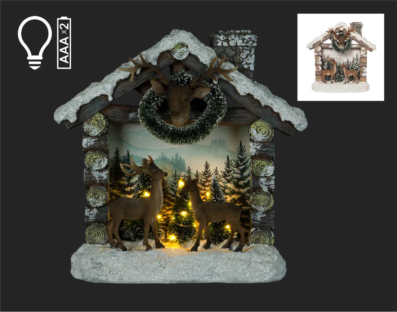 LED House with Deer Scene - D1885-T