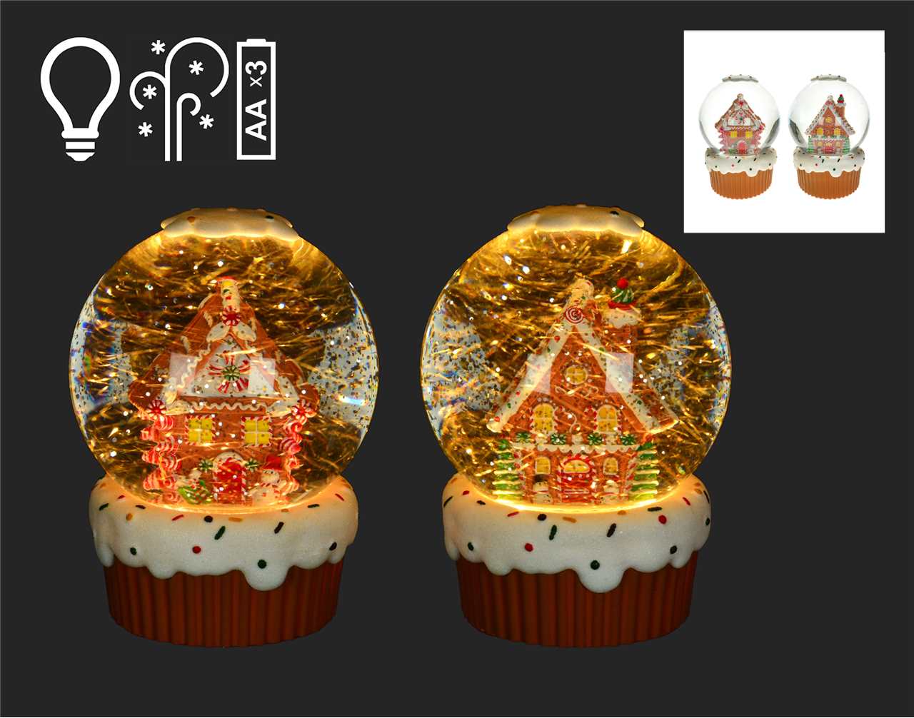 (2 Assorted) LED Village Scene Water Globes- E1783