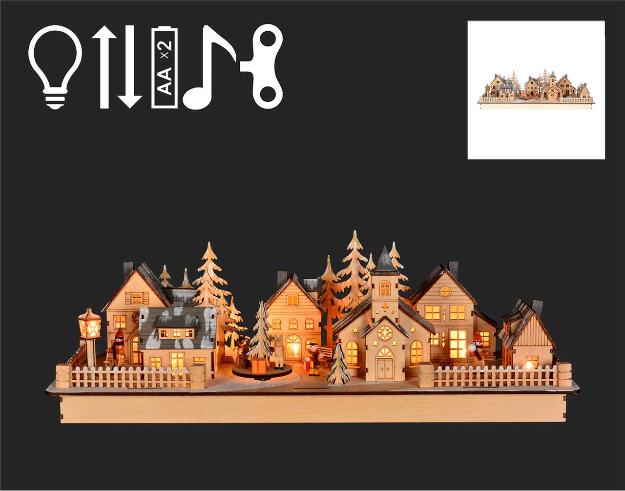 8.5 x 24 inch LED Laser Cut Village with Lights - N4946-T