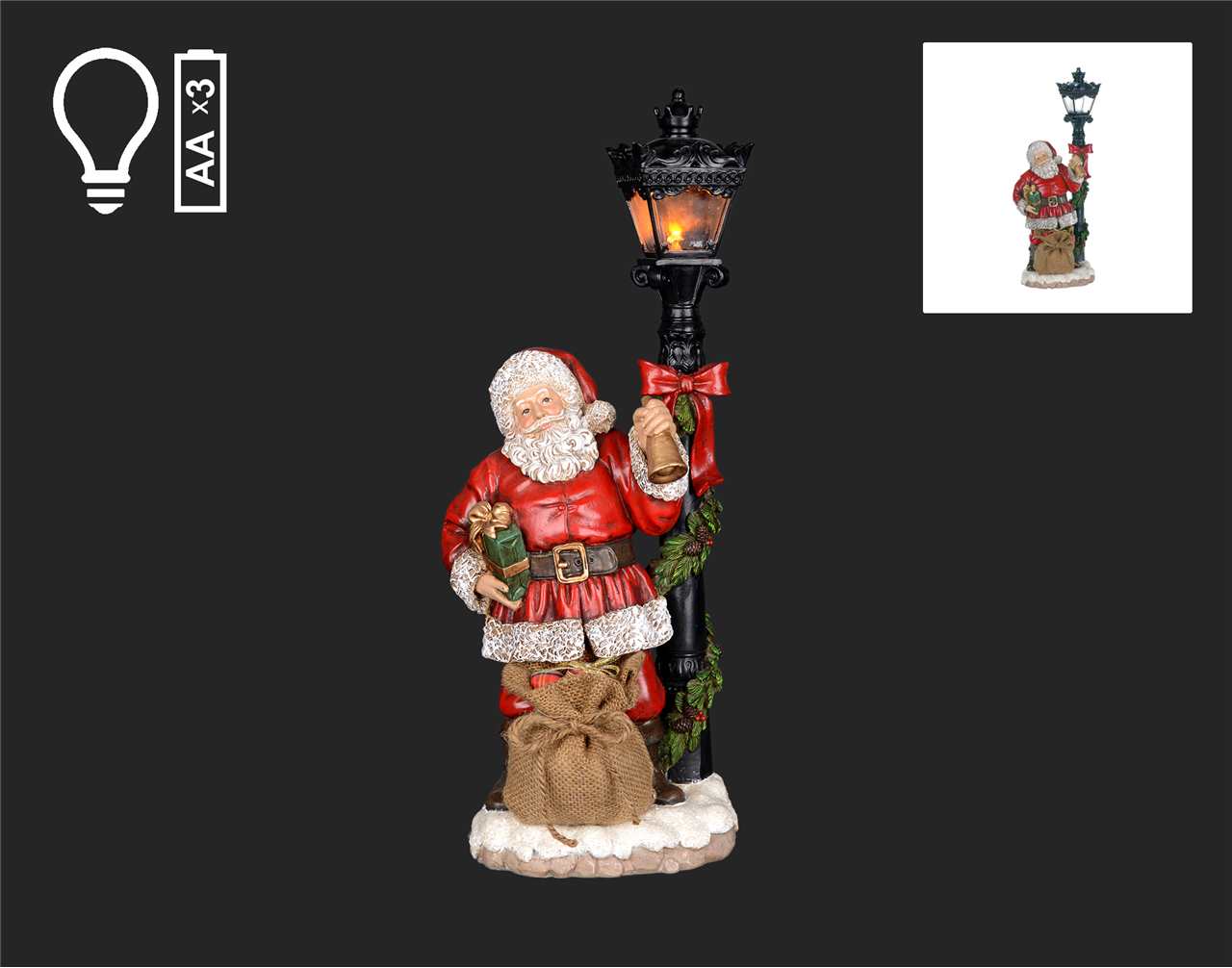 Victorian Santa with LED Lamp Post - V108-T