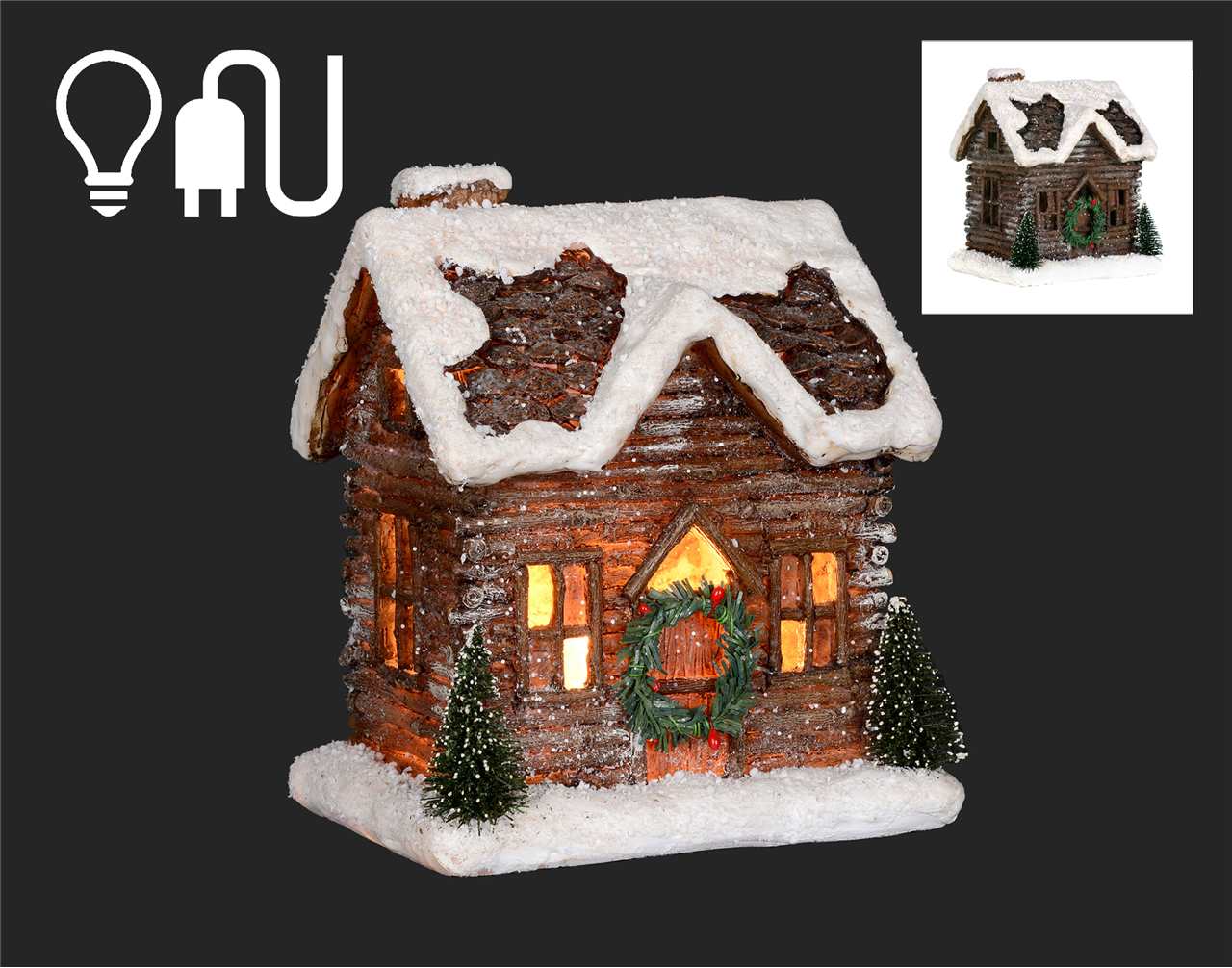 LED Light up Log House with Snow - V110-T