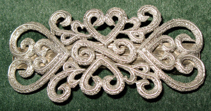 (P) Pewter Hair Clip Heart Filigri Crafted Design 9.5 x 4.6cm PH-012