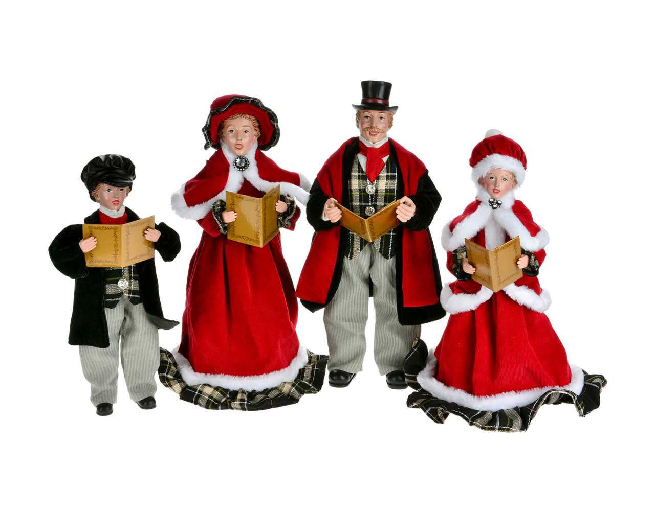 (Set of 4) Red Black Carolers - 16 / 12" A0759-T