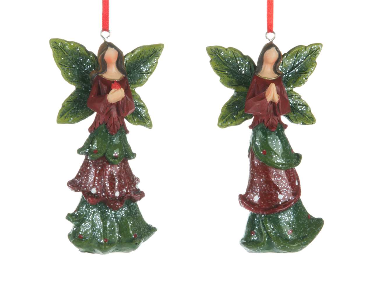 (2 assorted - Set of 12) 4.5 inch - Red Green Angel Ornaments - D4083-T