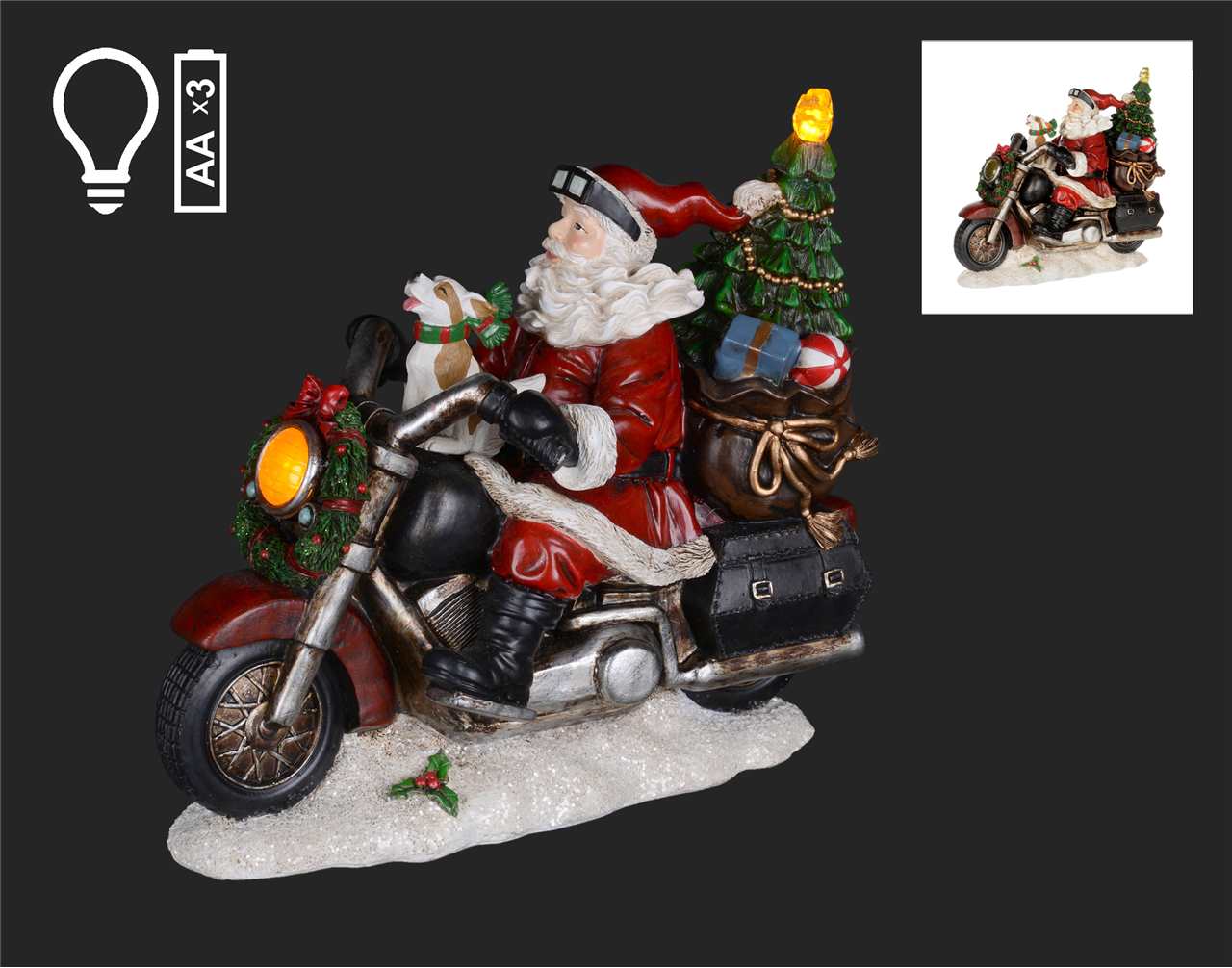 LED Santa on Motorcycle - D7842-T