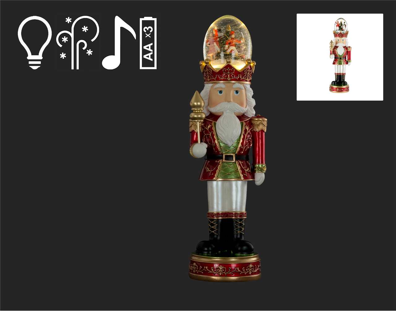 19" Light-up Water Globe Nutcracker with Hat E4183-T