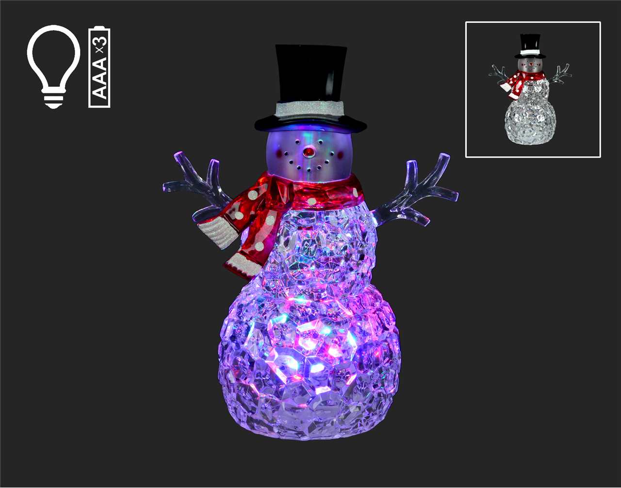 12 inch LED Clear Acrylic Snowman with Red Scarf - G0885 - T