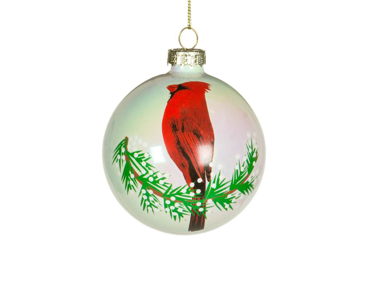 (Set of 12) Specialty White Glass Ball Ornament with Cardinal - 8cm - M0025-T