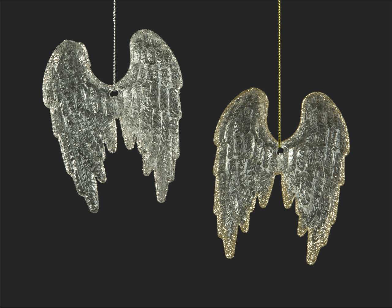 (Set of 24 - 2 assorted) Glass Angel Wing Ornaments - 3.5 inch - M0027-T