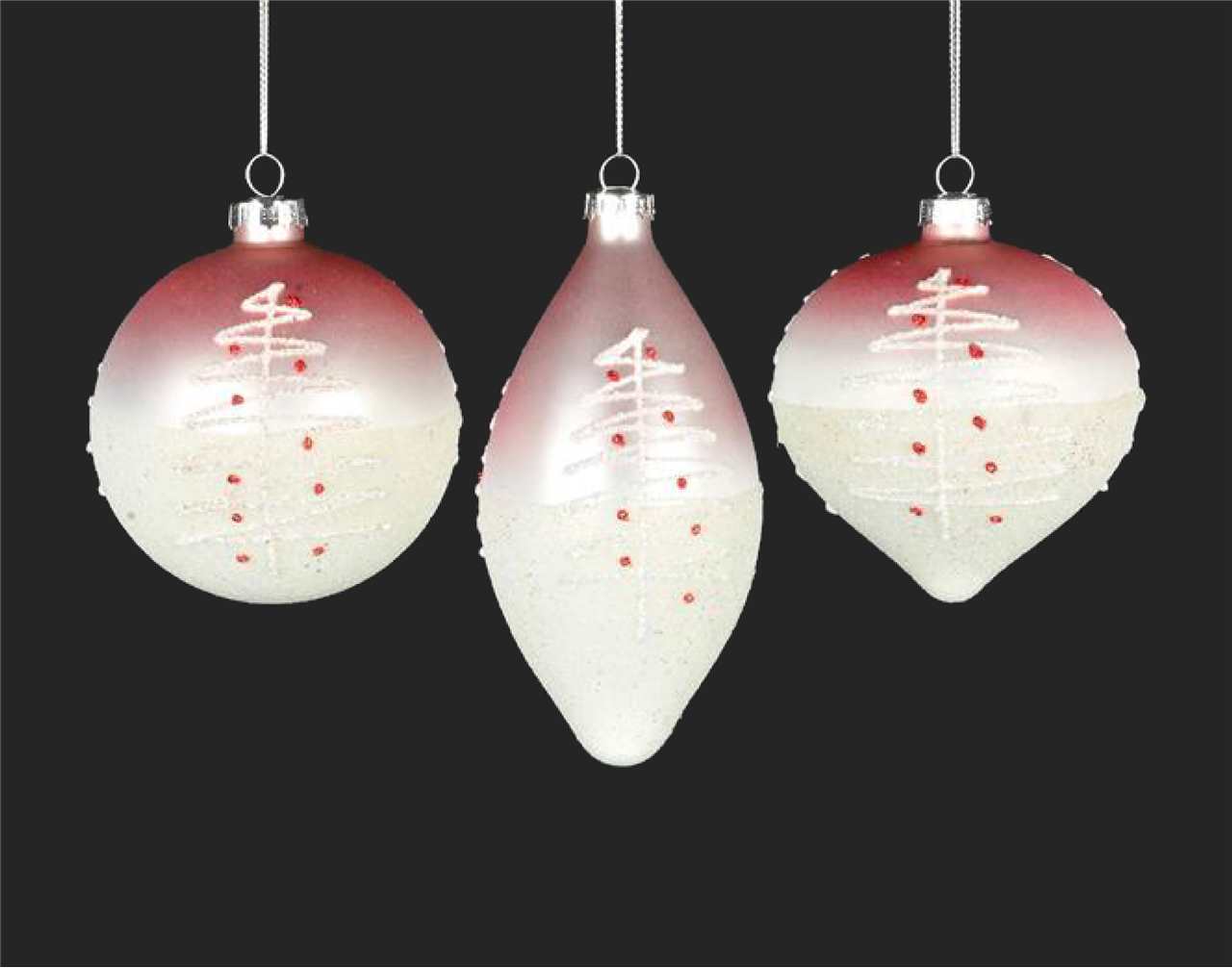 (Set of 24 - assorted 3) Specialty Pink with Tree Glass Ornaments - 8 - 13 cm Ball / Finial / Onion - M0384-T