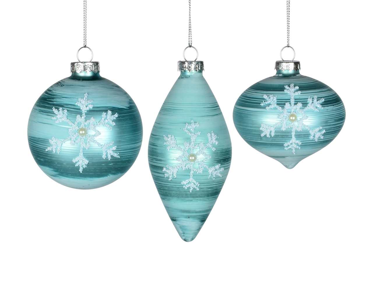 (Set of 24 - assorted 3) Specialty 8 - 13 cm Blue with Snowflake Glass Ornaments - Ball / Finial / Onion - M0836-T