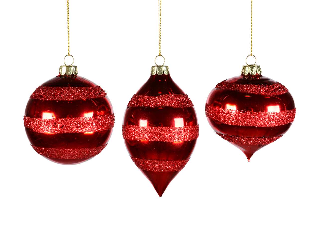 (Set of 24 - assorted 3) Specialty Red Glass Ornaments - Ball / Finial / Onion 8-13 cm - M1106-T