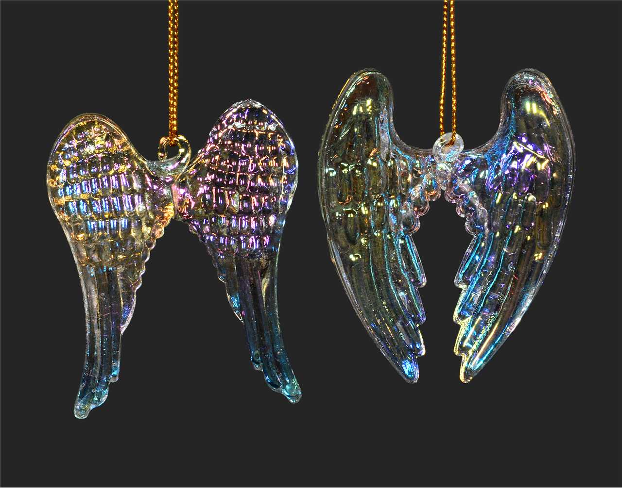 (Set of 24 - 2 assorted) Iridescent Spun Glass Wing Ornaments - 3 inch - M1128-T