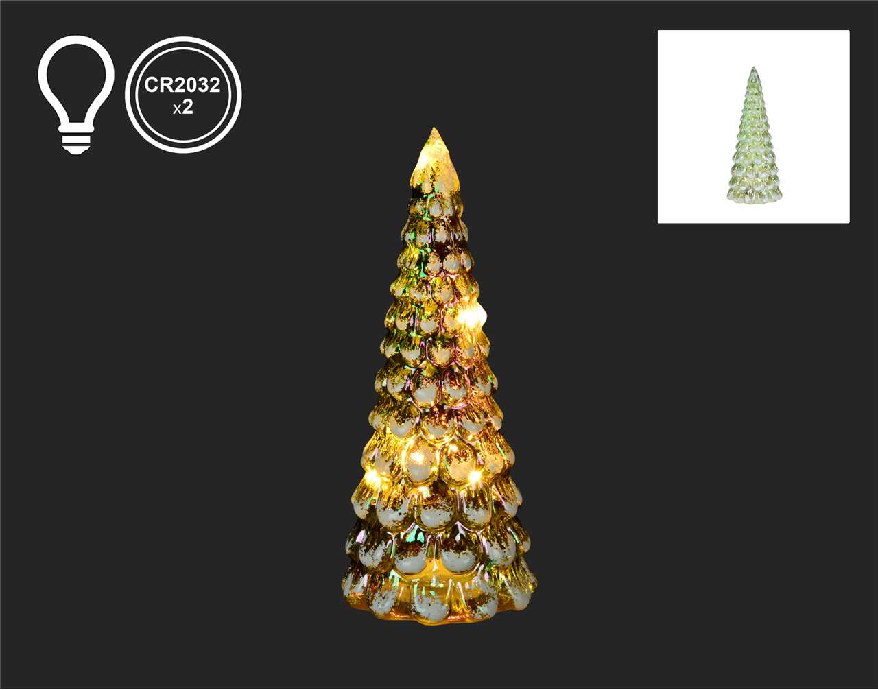 7.5 inch Green Glass Christmas Tree with LED Lights - M2033 - T