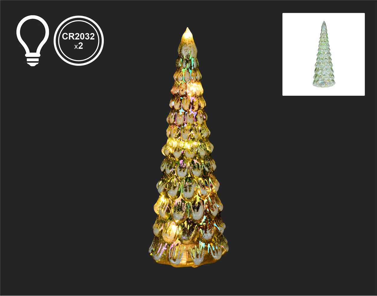 11.5 inch Green Glass Christmas Tree with LED Lights - M2035 - T