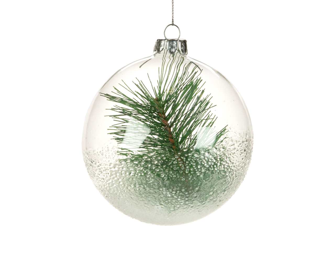 (Set of 12) Specialty Clear Glass Ball Ornament with Sprig - 10 cm - M2695-T