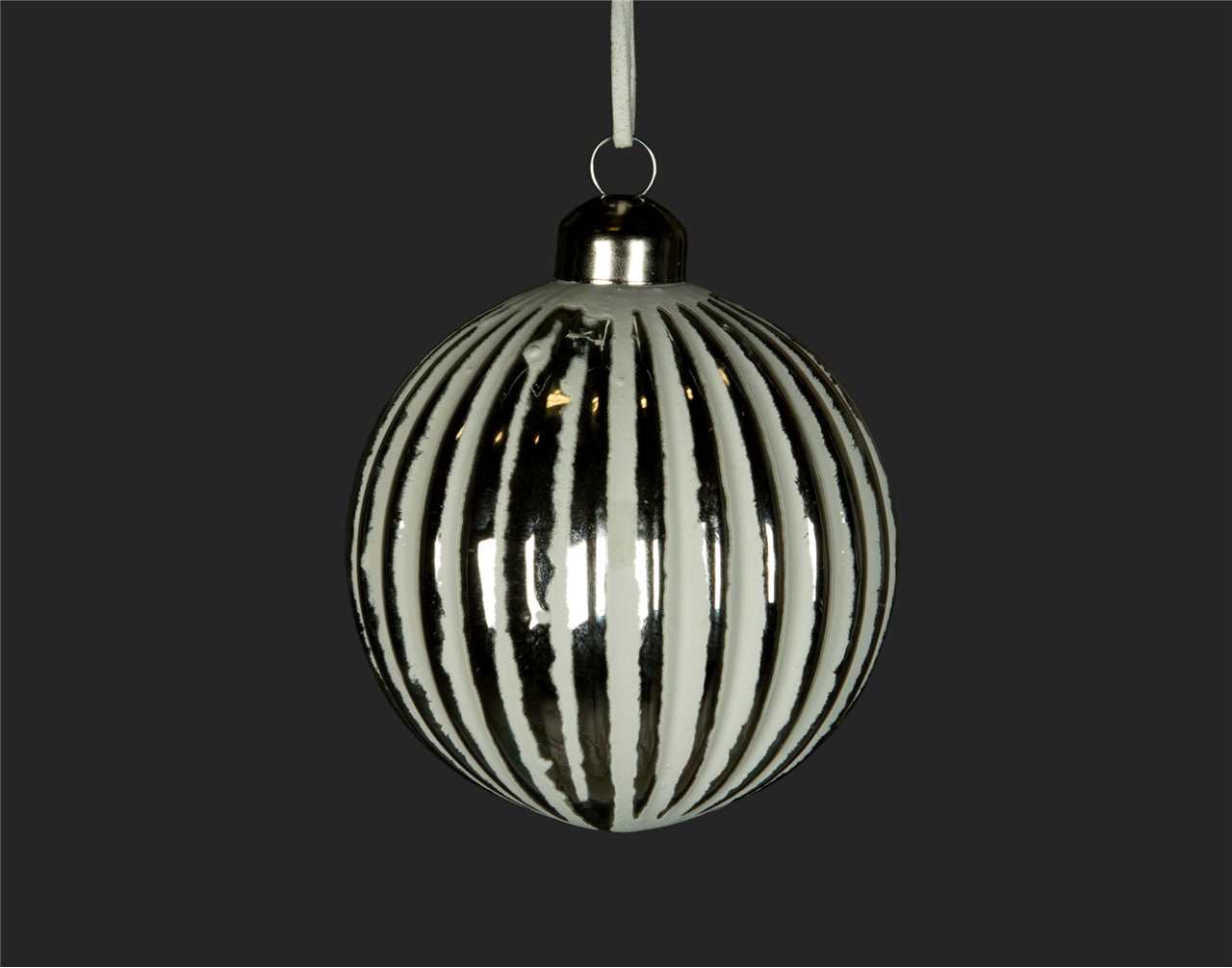 (Set of 24) Specialty White Striped Glass Ornaments - 8 cm - Ball - M2792-T