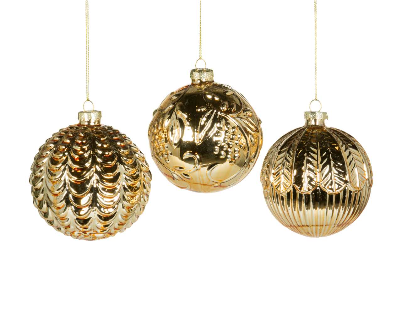 (Set of 24 - 3 assorted) Specialty Gold  and White Glass Ornaments - 8 cm - Balls - M3333-T