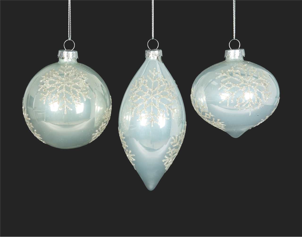 (Set of 24 - assorted 3) Specialty 8 cm with Snowflake Glass Ornaments - Ball / Finial / Onion - M4520-T