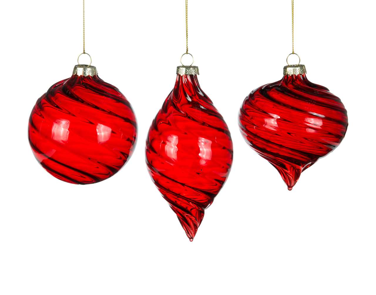 (Set of 24 - assorted 3) Specialty Red Glass Ornaments - 8 cm - Clear Red Ball / Finial /  - M4541-T