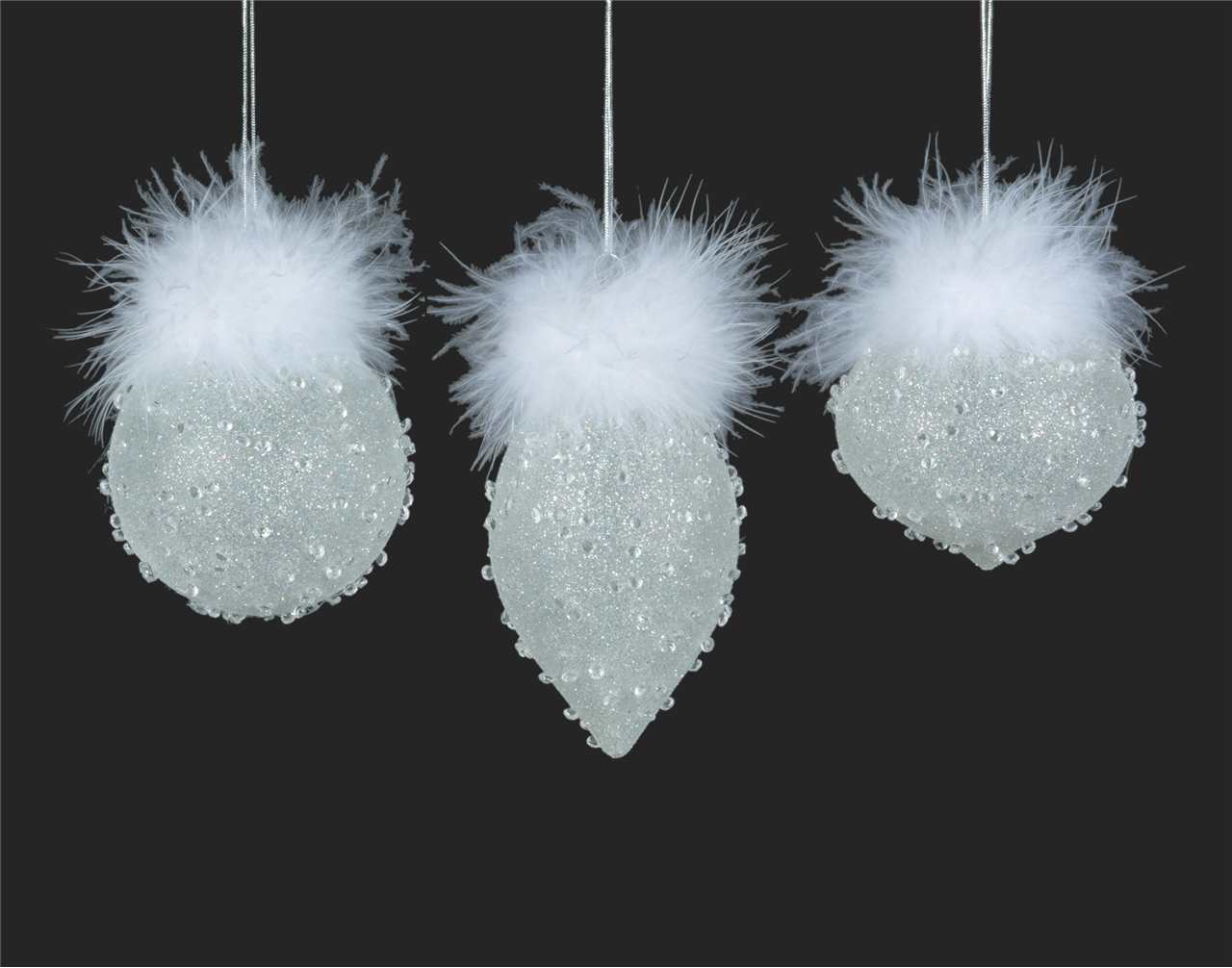 (Set of 24 - assorted 3) Specialty 8 cm with Feathers Glass Ornaments - Ball / Finial / Onion - M4703-T