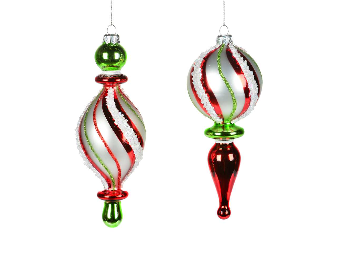 (Set of 6 - assorted 2) Specialty Glass Candy Ornaments Red White Green - 6.5" - M9516-T