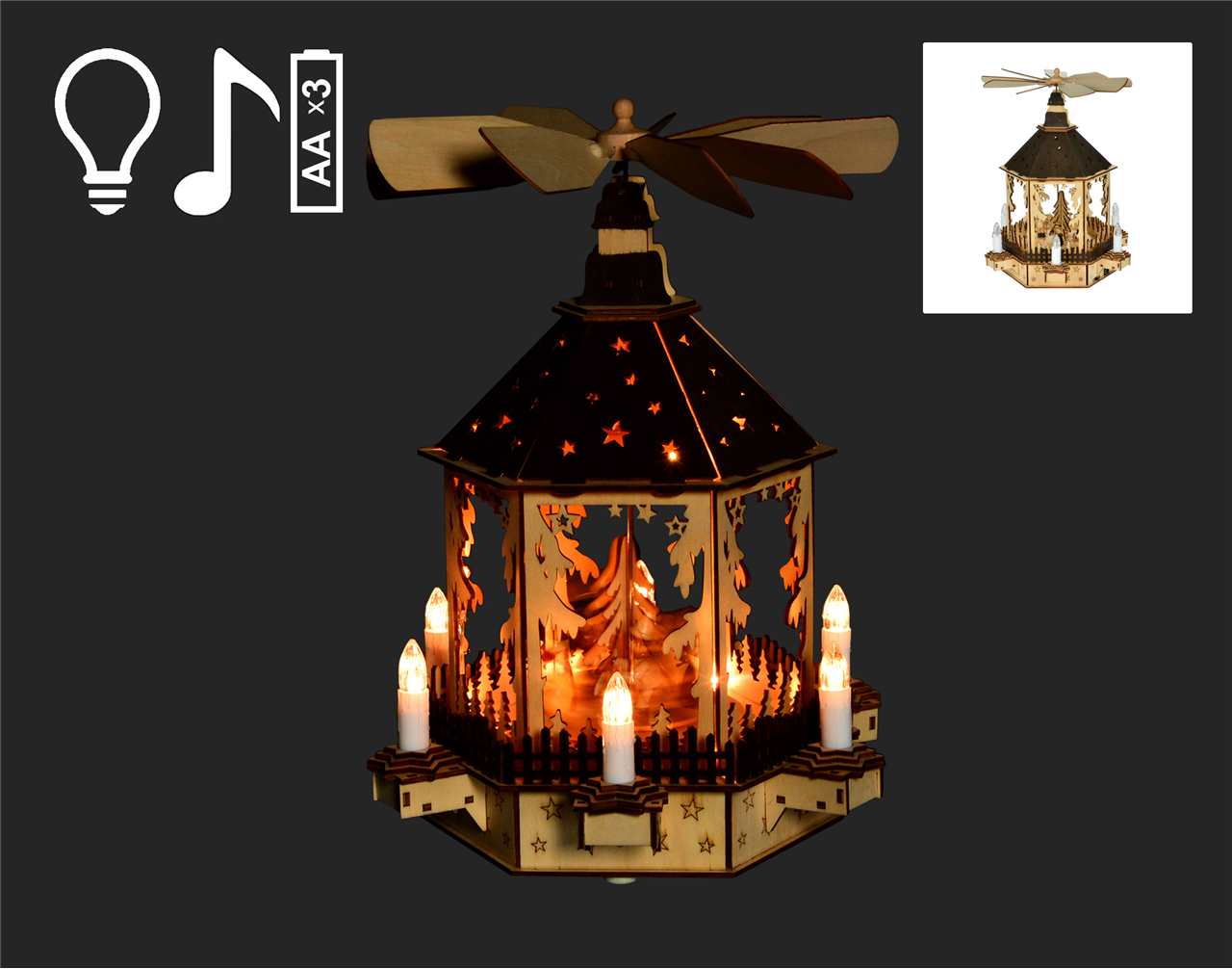 LED Candle Pyramid with Black Roof - N1075-T