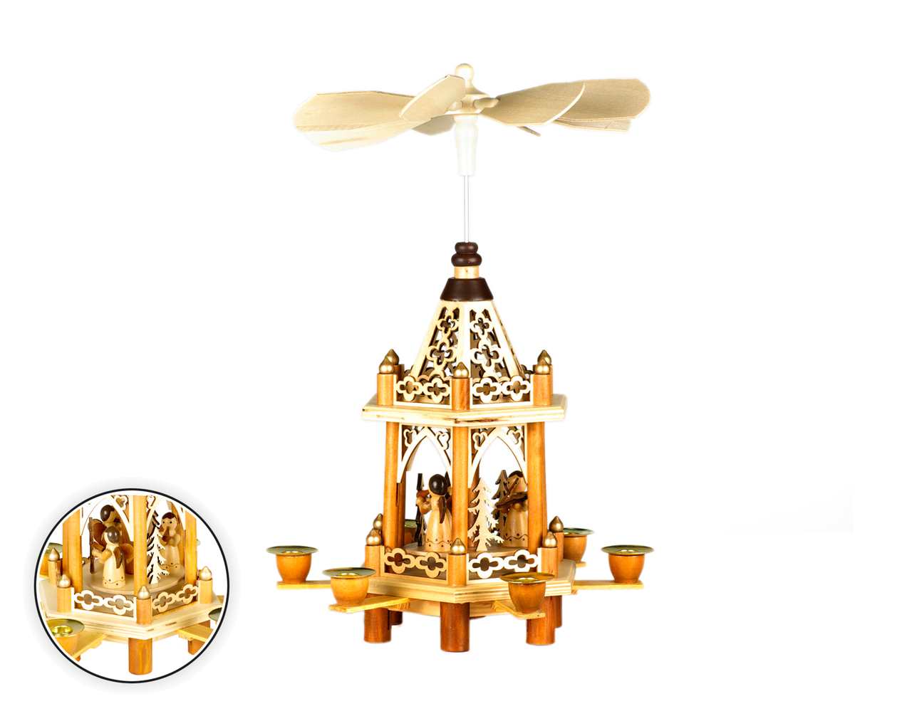 14 inch Wood Pyramid with Angels - N123-T