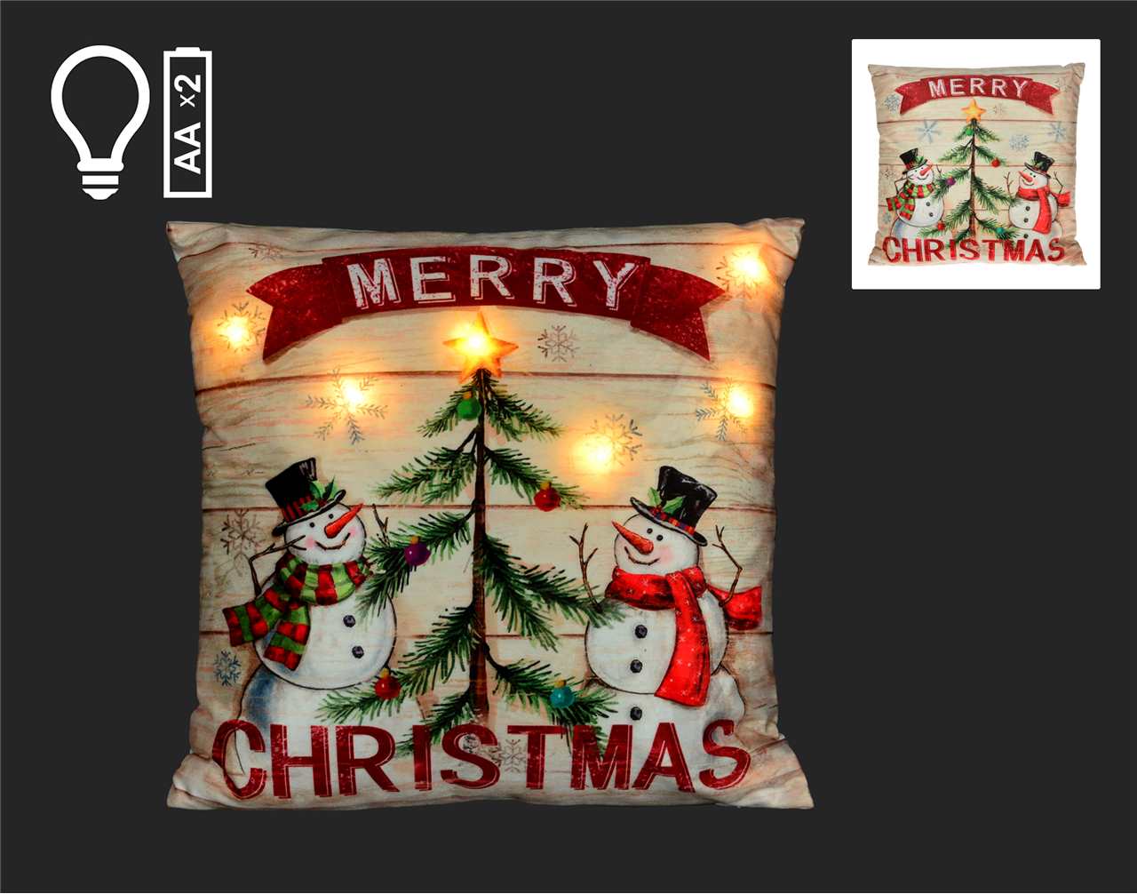 16 inch LED Merry Christmas Snowman Pillow - Q1952 - T