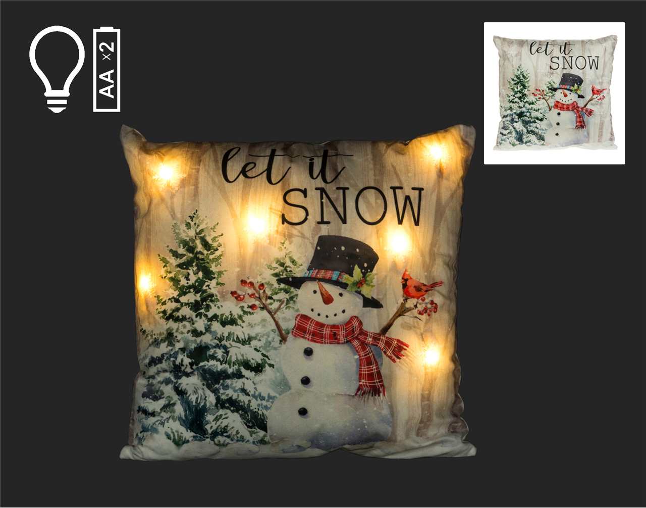 16 inch LED Let is Snow Pillow with Snowman - Q2741 - T