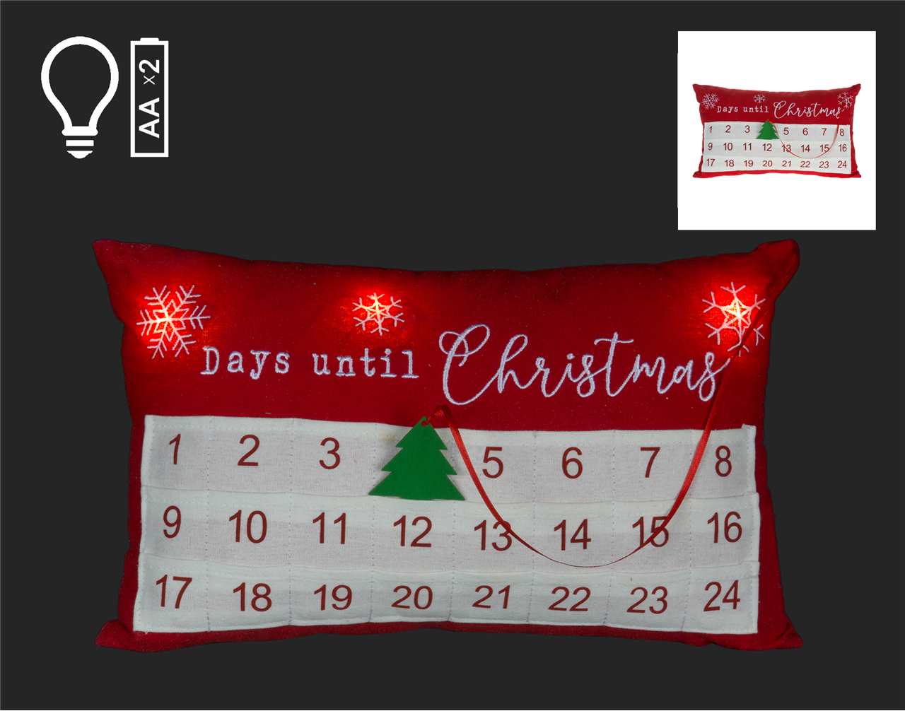 15 x 9.5 inch LED Advent Pillow - Q4356 - T