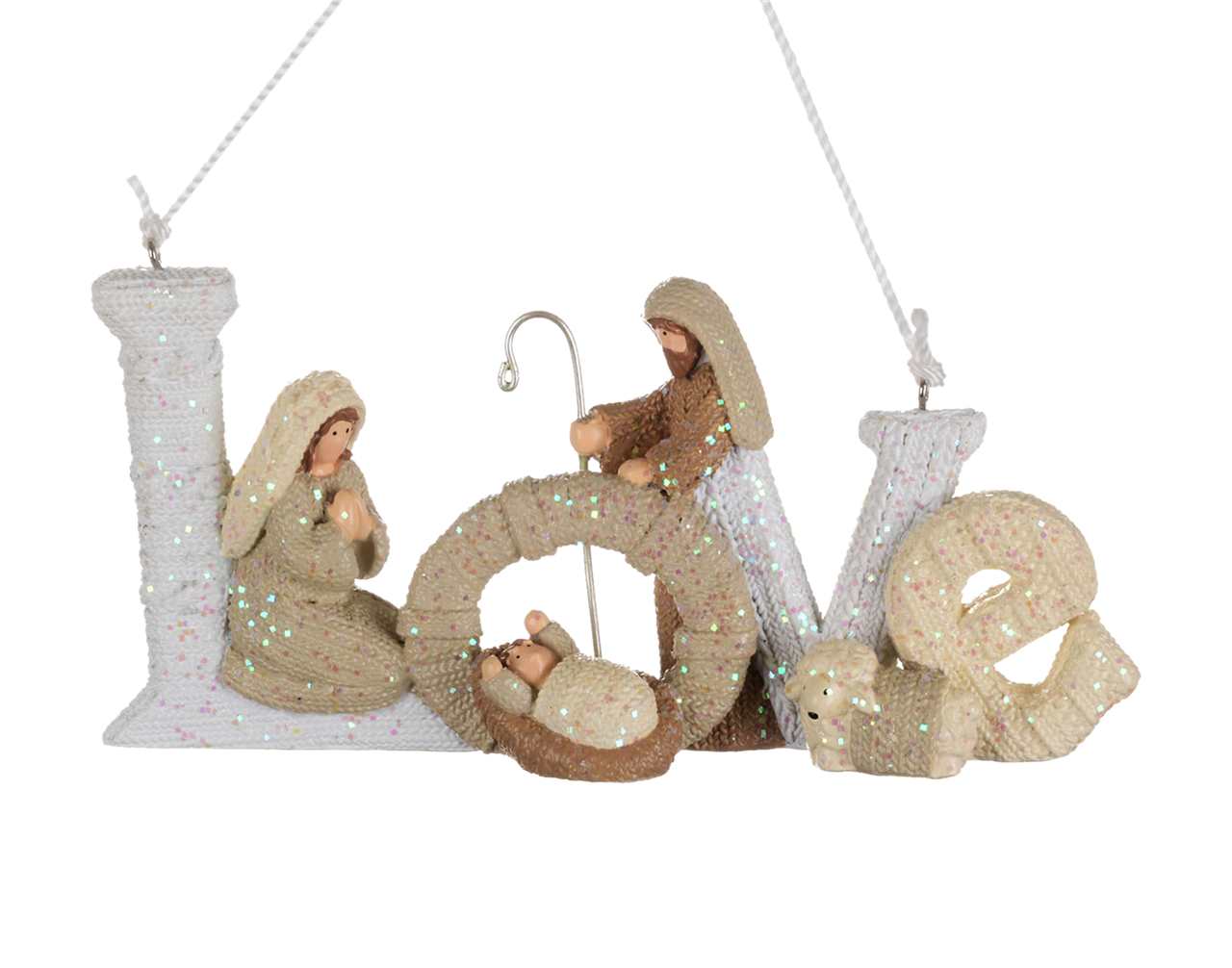 (Set of 8) 3.5 x 6 inch Pastel Knit Look Love Nativity Ornament - T1078-T