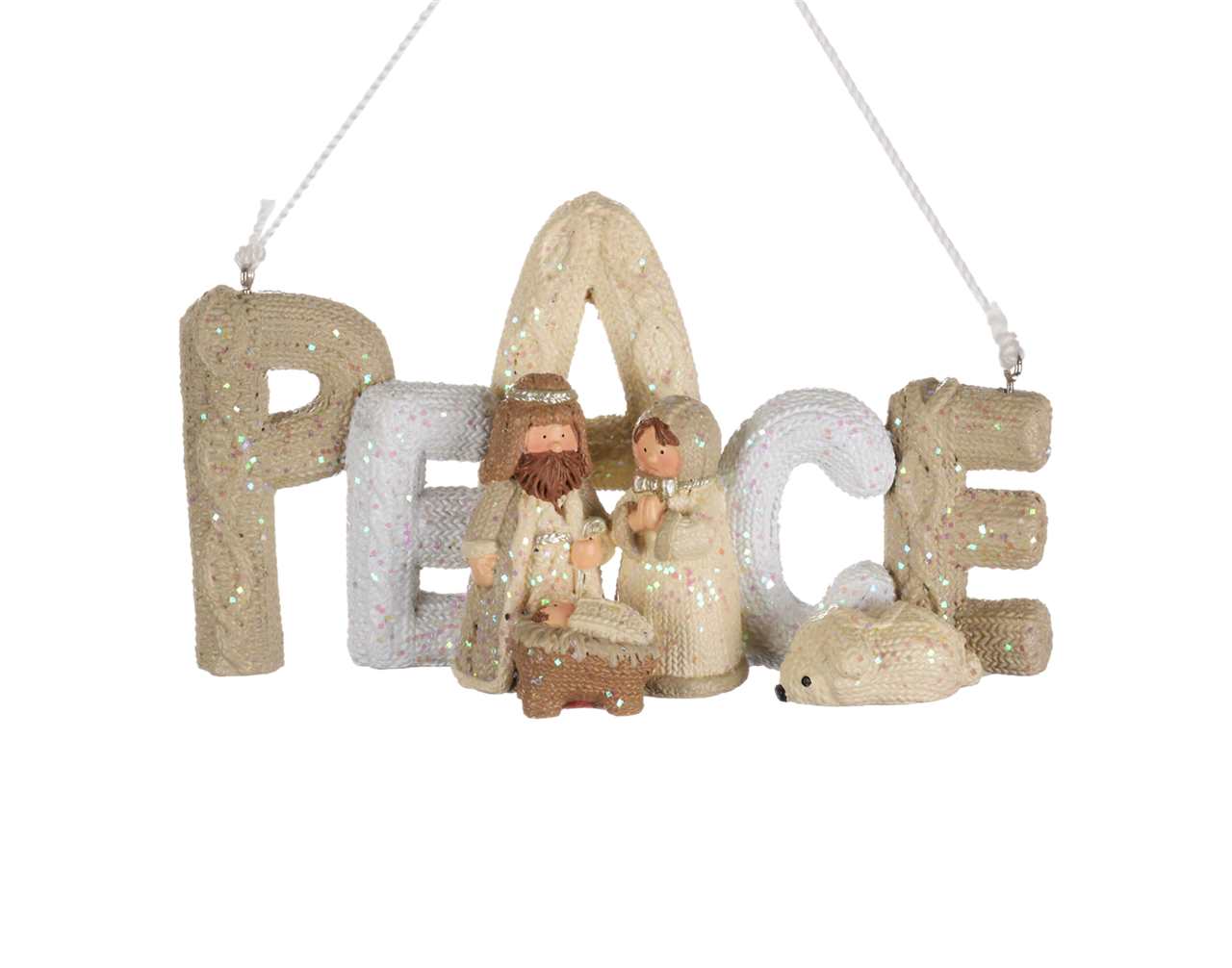 (Set of 8 ) 3 x 5.5 inch Pastel Knit Look Peace Nativity Ornament - T1079-T