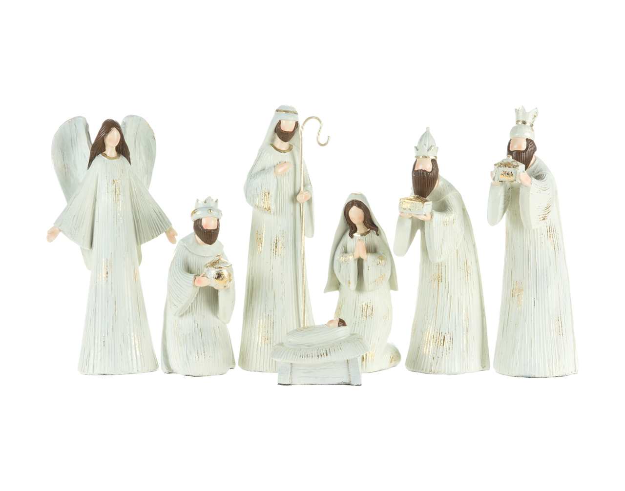 (Set of 7) 8 inch White Gold Faceless Nativity - T4006-T