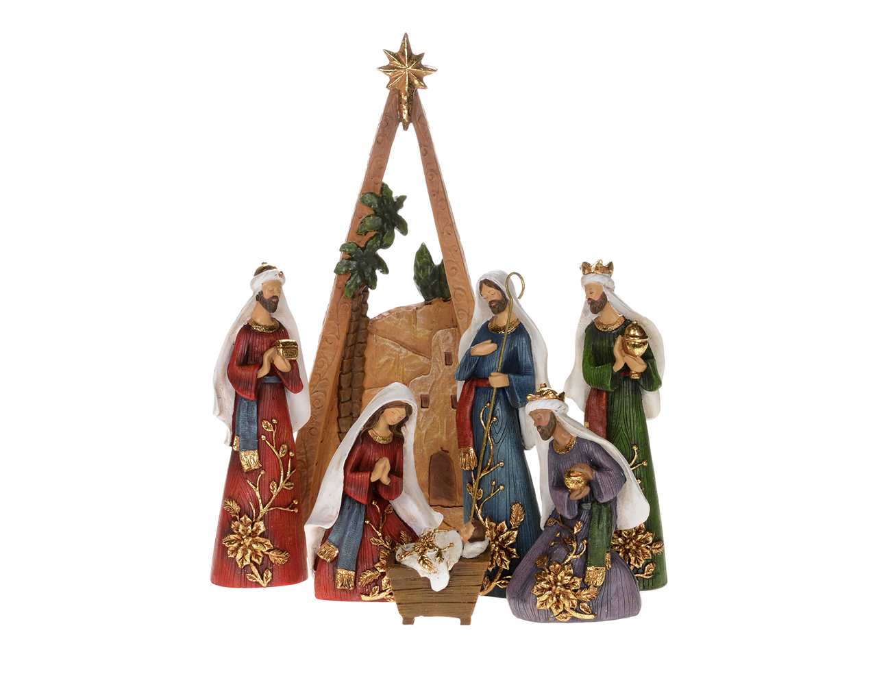 (Set of 7) 7 inch Nativity with A-Frame Stable - T6278-T