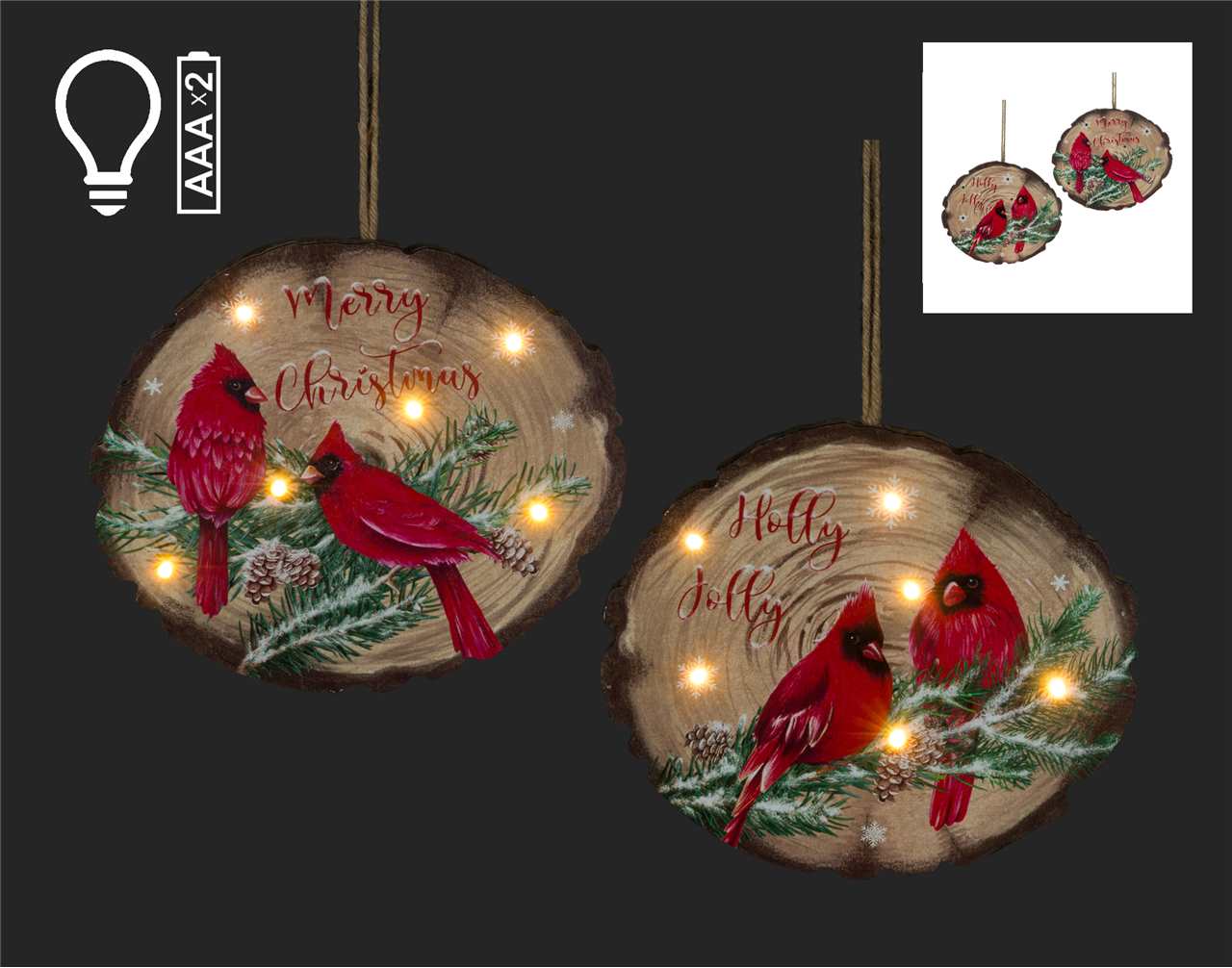 (2 assorted) 7.5 inch LED Pair of Cardinals Hanging Wall Art - X4334-T