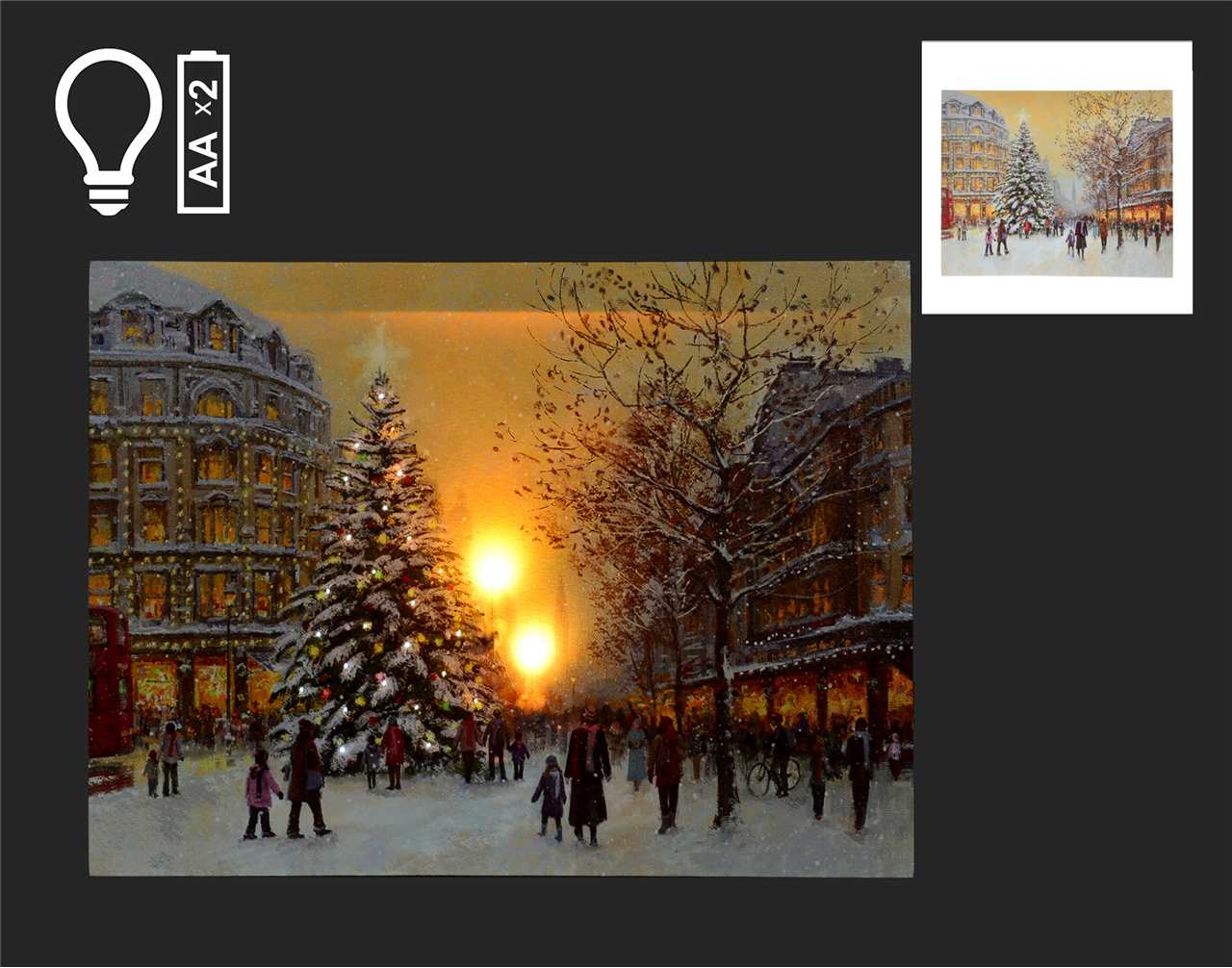 12 x 15.5 inch LED Canvas with Village with Christmas Tree - Z1525 - T