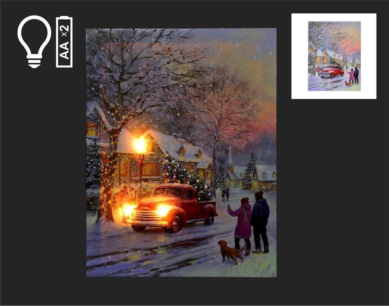 12 x 15.5 inch LED Canvas with Truck with Christmas Tree - Z1526 - T