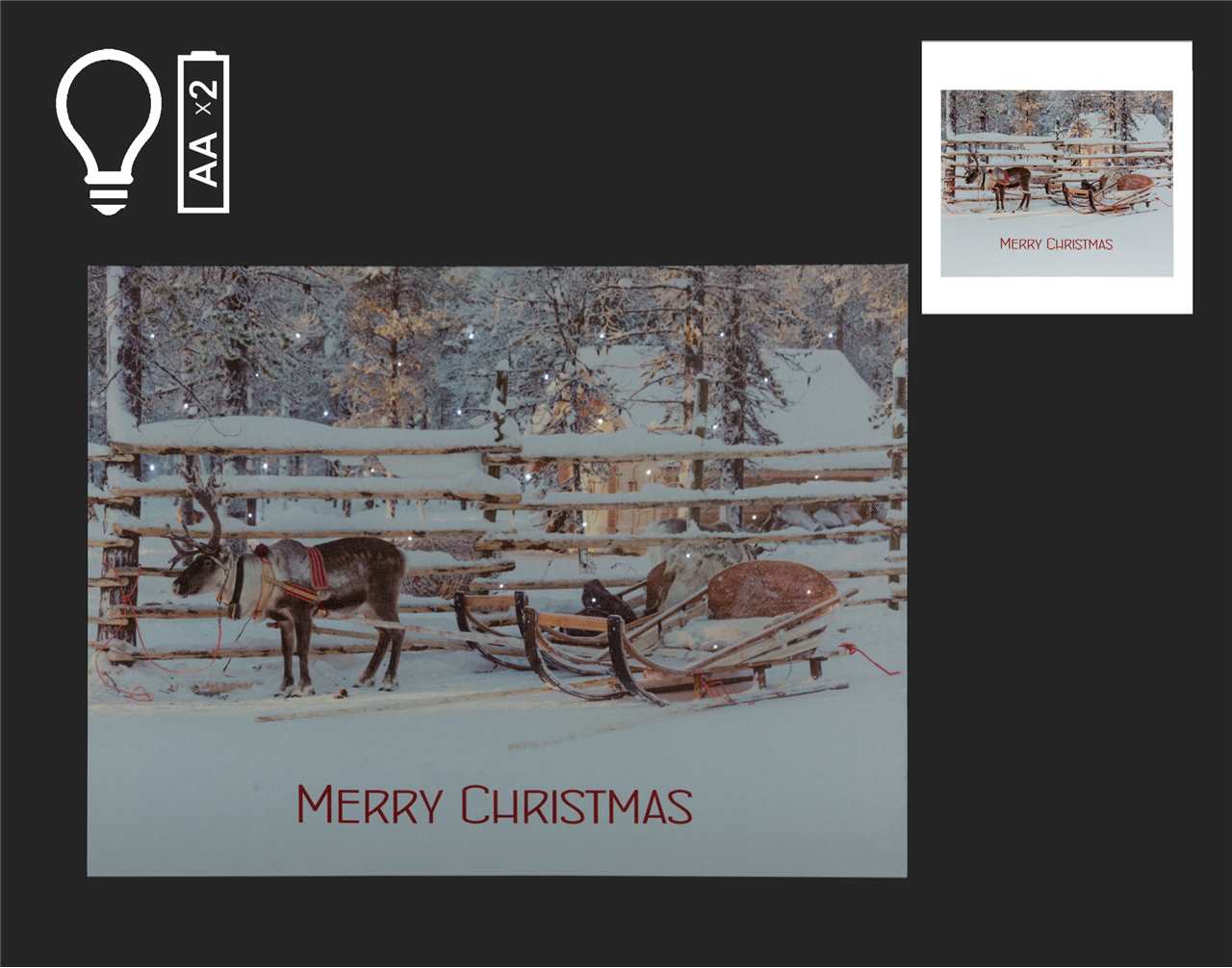 16 x 12 inch LED Canvas with Reindeer and Sleigh - Z2624 - T