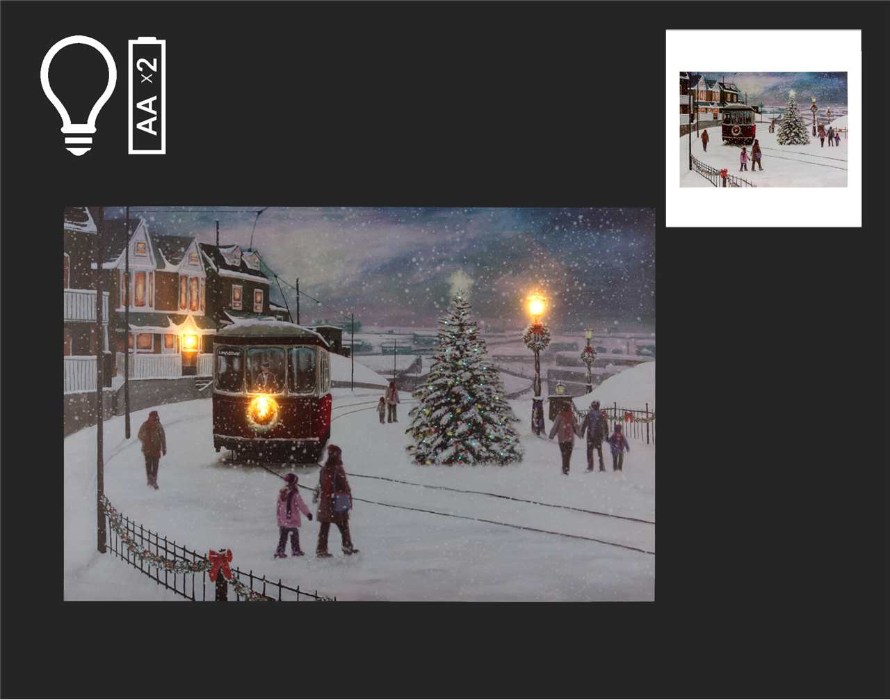 24 x 16 inch LED Canvas with Street Car and Christmas Tree - Z2630 - T