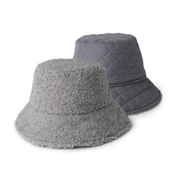 (FC) Britt’s Knits® Après Ski Reversible Sherpa Bucket Hat - Grey - Stocking Stuffer