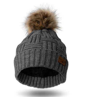 (FC) Britt’s Knits® Originals Plush-Lined Pom Hat Collection - Grey - Stocking Stuffer