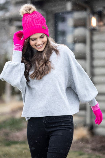 (FC) Britt’s Knits® Originals Plush-Lined Pom Hat Collection - Pink - Stocking Stuffer