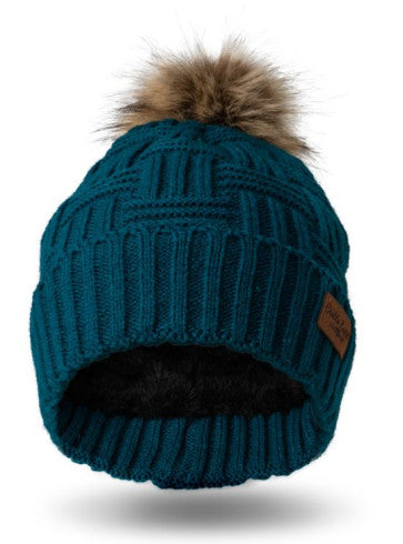 (FC) Britt’s Knits® Originals Plush-Lined Pom Hat Collection - Teal - Stocking Stuffer