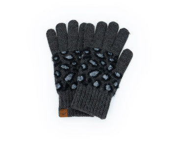 (FC) Britt’s Knits Snow Leopard Knit Gloves - Black - Stocking Stuffer