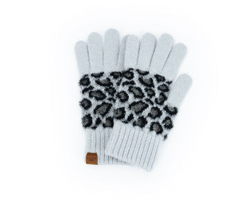 (FC) Britt’s Knits Snow Leopard Knit Gloves - Gray - Stocking Stuffer