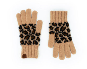 (FC) Britt’s Knits Snow Leopard Knit Gloves - Tan - Stocking Stuffer