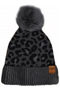 (FC) Britt’s Knits Snow Leopard Pom Hat - Black - Stocking Stuffer