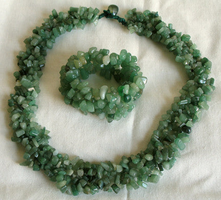 (JF) Handmade Dark Green Jade Necklace with Bracelet 0903-43/36-13