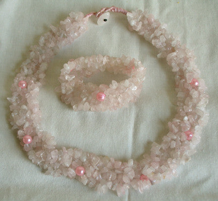 (JF) Handmade Pink Quartz Necklace with Bracelet 0903-43/36-14